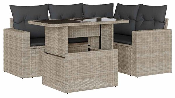 5 részes világosszürke polyrattan kerti ülőgarnitúra párnákkal