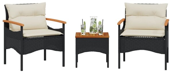 3 részes fekete polyrattan kerti ülőgarnitúra párnával