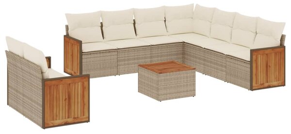 10 részes bézs polyrattan kerti ülőgarnitúra párnával