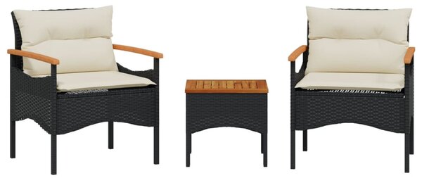 3 részes fekete polyrattan kerti ülőgarnitúra párnával
