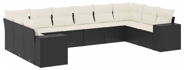 10 részes fekete polyrattan kerti ülőgarnitúra párnákkal