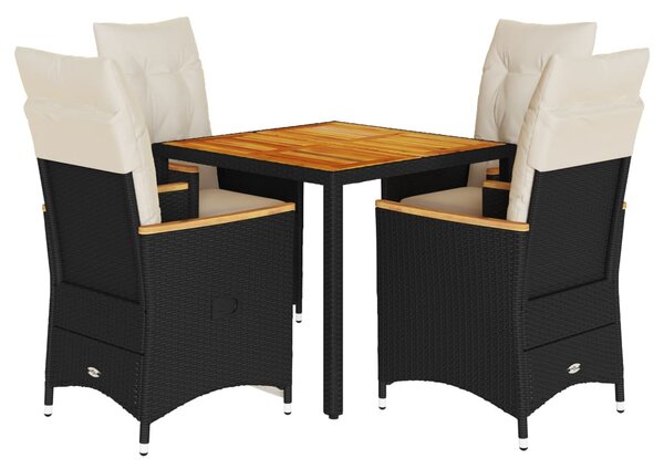 5 részes fekete polyrattan kerti étkezőgarnitúra párnákkal