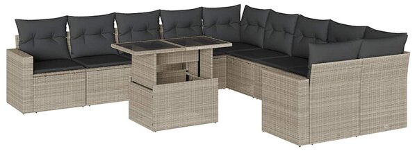 11 részes világosszürke polyrattan kerti ülőgarnitúra párnákkal