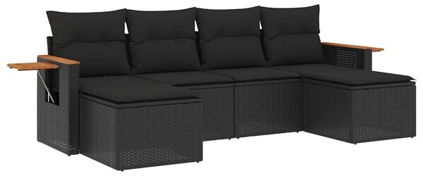 6 részes fekete polyrattan kerti ülőgarnitúra párnákkal