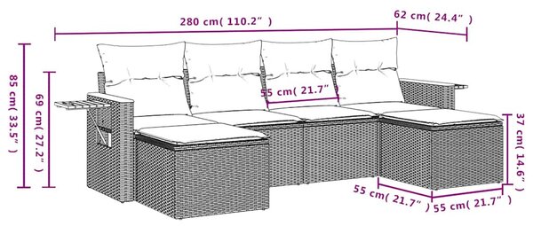 6 részes fekete polyrattan kerti ülőgarnitúra párnákkal