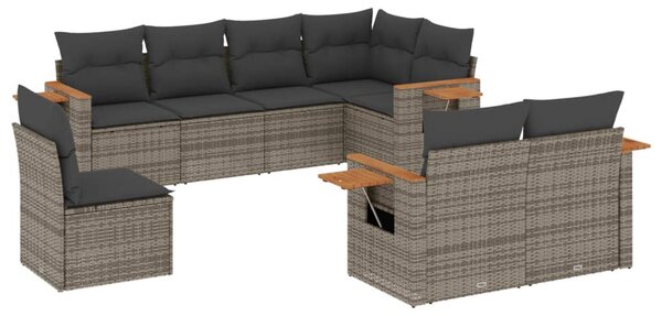 8 részes szürke polyrattan kerti ülőgarnitúra párnákkal