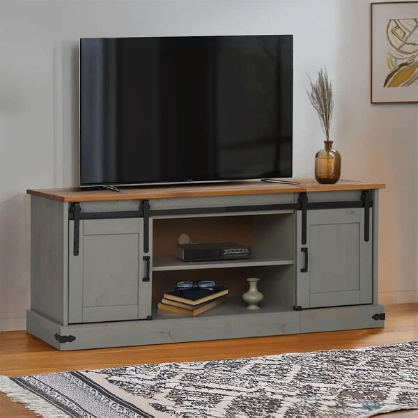 VidaXL HALDEN szürke tömör fa TV szekrény 2 tolóajtóval 150x40x60 cm