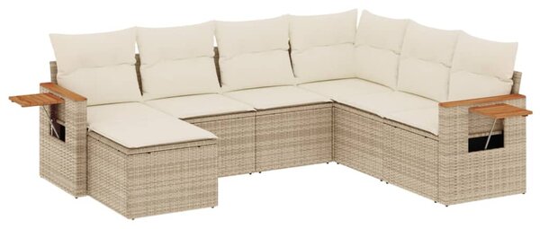 7 részes bézs polyrattan kerti ülőgarnitúra párnákkal