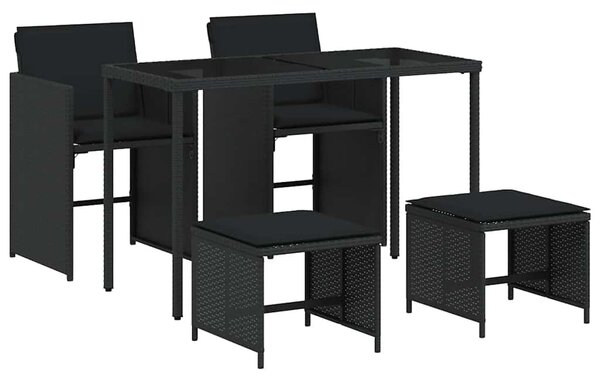 5 részes fekete polyrattan kerti étkezőgarnitúra párnákkal