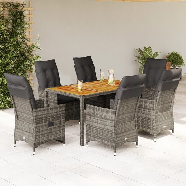 7 részes szürke polyrattan kerti étkezőgarnitúra párnával