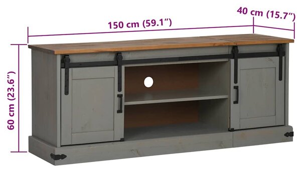 VidaXL HALDEN szürke tömör fa TV szekrény 2 tolóajtóval 150x40x60 cm