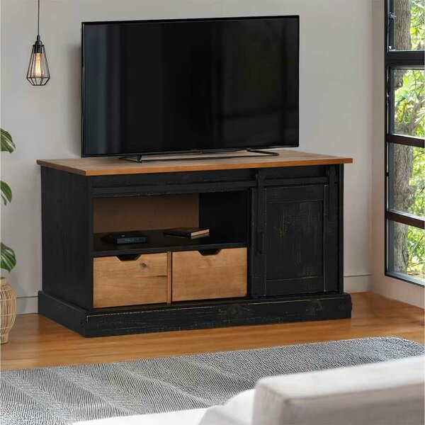 VidaXL HALDEN fekete tömör fa TV szekrény tolóajtóval 110x40x60 cm