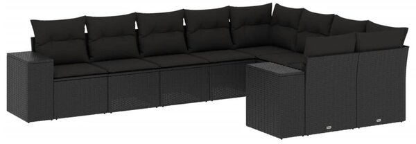 9 részes fekete polyrattan kerti ülőgarnitúra párnákkal
