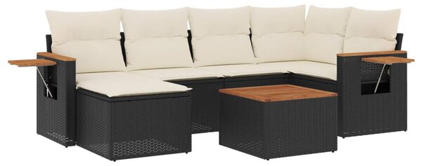 7 részes fekete polyrattan kerti ülőgarnitúra párnával