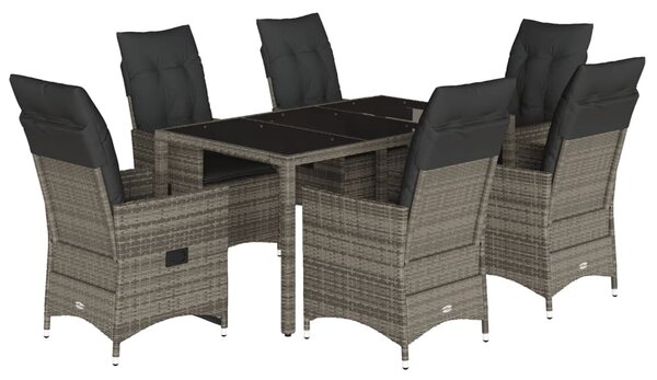 7 részes szürke polyrattan kerti étkezőgarnitúra párnával