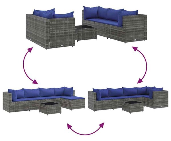 6 részes szürke polyrattan kerti ülőgarnitúra párnákkal
