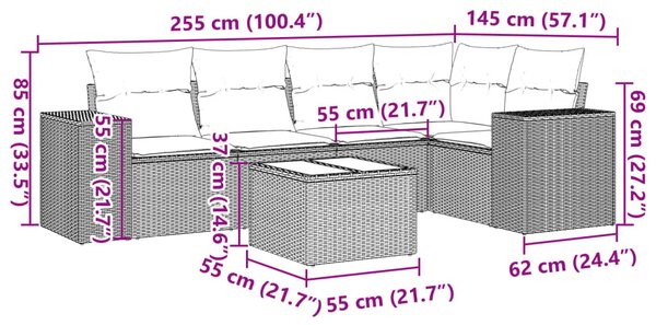 6 részes fekete polyrattan kerti ülőgarnitúra párnákkal