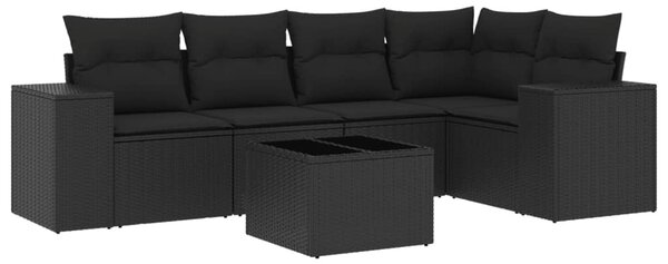 6 részes fekete polyrattan kerti ülőgarnitúra párnákkal
