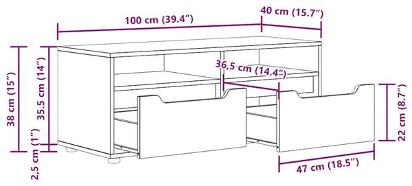 VidaXL VISNES fehér szerelt fa TV-szekrény 100x40x38 cm