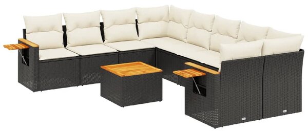 9 részes fekete polyrattan kerti ülőgarnitúra párnákkal