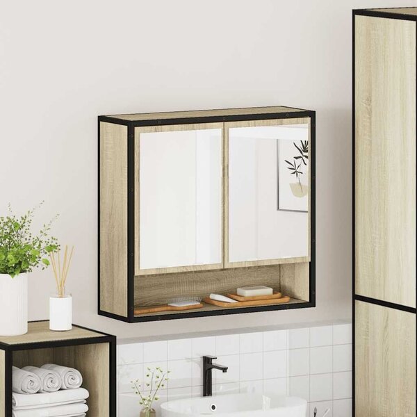 VidaXL sonoma tölgy szerelt fa tükrös fürdőszobaszekrény 65x20x60 cm