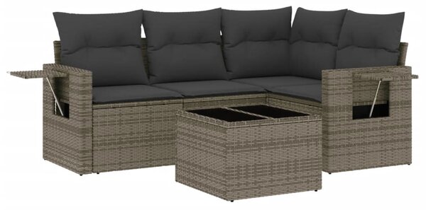 5 részes szürke polyrattan kerti ülőgarnitúra párnákkal