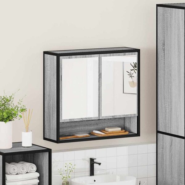 VidaXL szürke sonoma színű szerelt fa tükrös szekrény 65x20x60 cm
