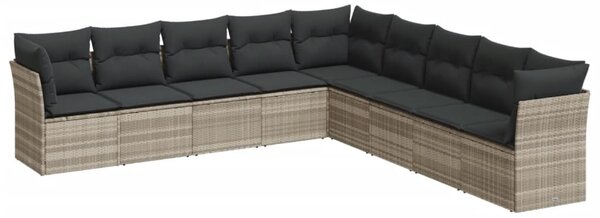 9 részes világosszürke polyrattan kerti ülőgarnitúra párnával