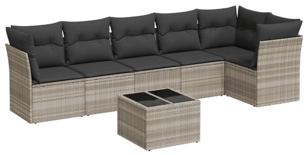 7 részes világosszürke polyrattan kerti ülőgarnitúra párnákkal