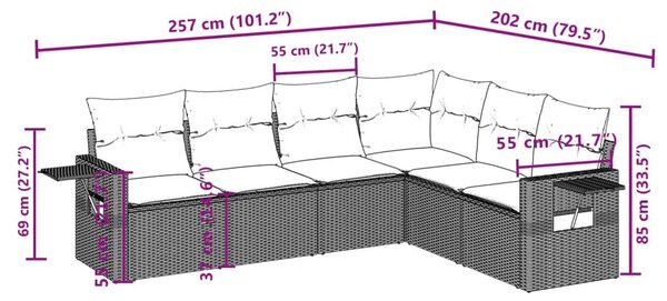 6 részes bézs polyrattan kerti ülőgarnitúra párnával