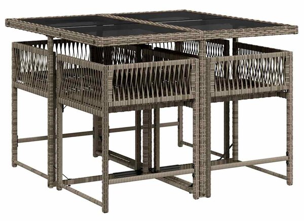 5 részes szürke polyrattan kerti étkezőgarnitúra párnával