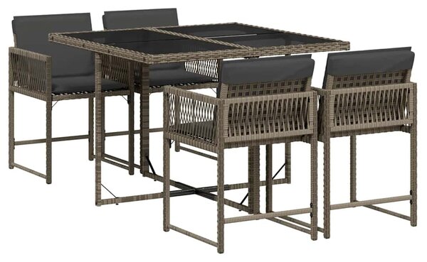 5 részes szürke polyrattan kerti étkezőgarnitúra párnával