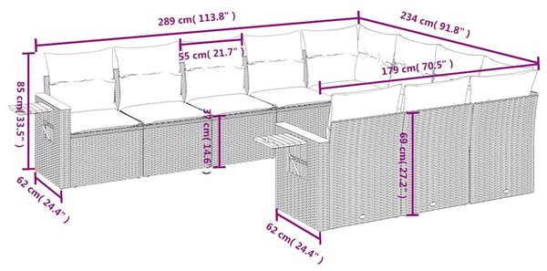 10 részes fekete polyrattan kerti ülőgarnitúra párnákkal