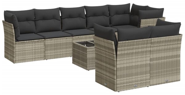 9 részes világosszürke polyrattan kerti ülőgarnitúra párnával