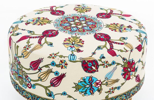 Ülőke puff kerek, fa lábakkal jacquard szövet, 65x40 cm, mintás - ETNICO