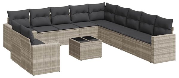 12 részes világosszürke polyrattan kerti ülőgarnitúra párnával
