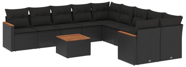 11 részes fekete polyrattan kerti ülőgarnitúra párnákkal