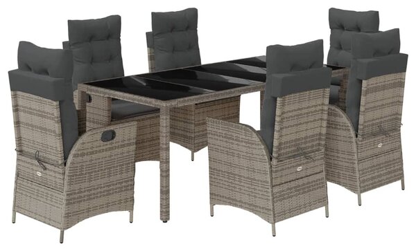 7 részes szürke polyrattan kerti étkezőgarnitúra párnával