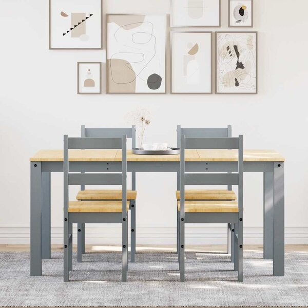 VidaXL PANAMA 5 részes szürke tömör fenyőfa étkezőgarnitúra