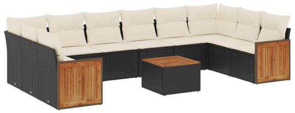 11 részes fekete polyrattan kerti ülőgarnitúra párnákkal