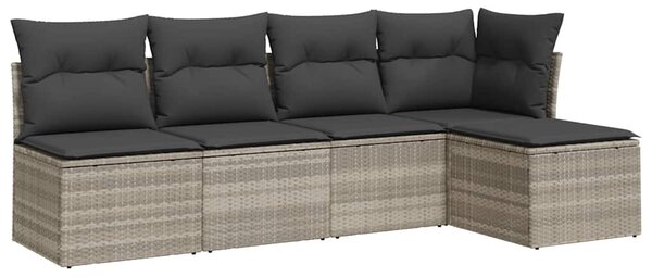 5 részes világosszürke polyrattan kerti ülőgarnitúra párnákkal