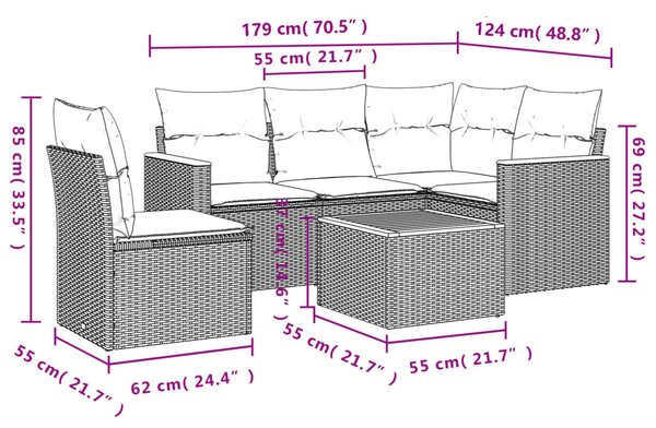 6 részes bézs polyrattan kerti ülőgarnitúra párnával