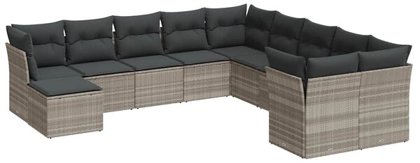 11 részes világosszürke polyrattan kerti ülőgarnitúra párnákkal
