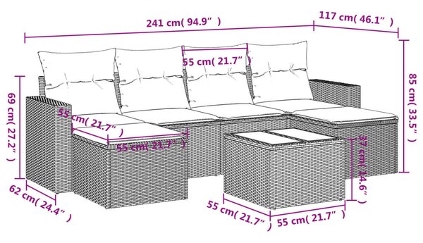 7 részes világosszürke polyrattan kerti ülőgarnitúra párnákkal