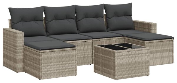 7 részes világosszürke polyrattan kerti ülőgarnitúra párnákkal