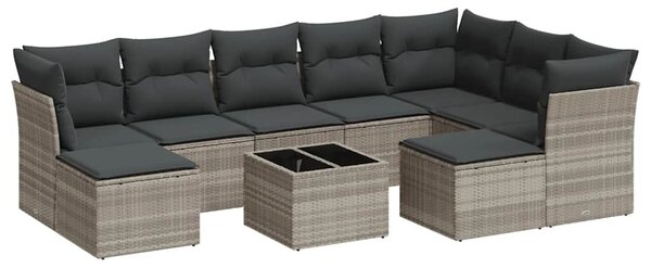 10 részes világosszürke polyrattan kerti ülőgarnitúra párnákkal