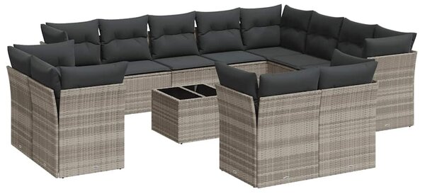13 részes világosszürke polyrattan kerti ülőgarnitúra párnákkal