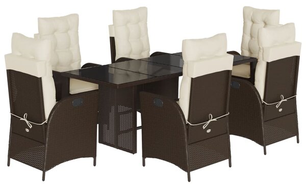 7 részes barna polyrattan kerti étkezőgarnitúra párnával