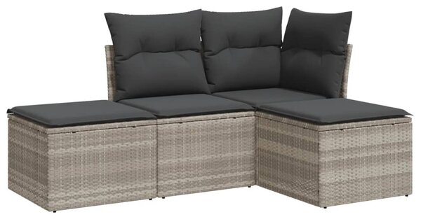4 részes világosszürke polyrattan kerti ülőgarnitúra párnákkal
