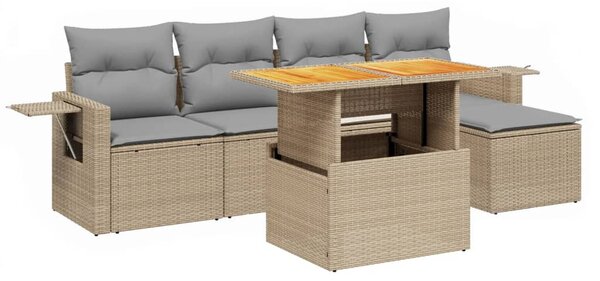 6 részes bézs polyrattan kerti ülőgarnitúra párnával